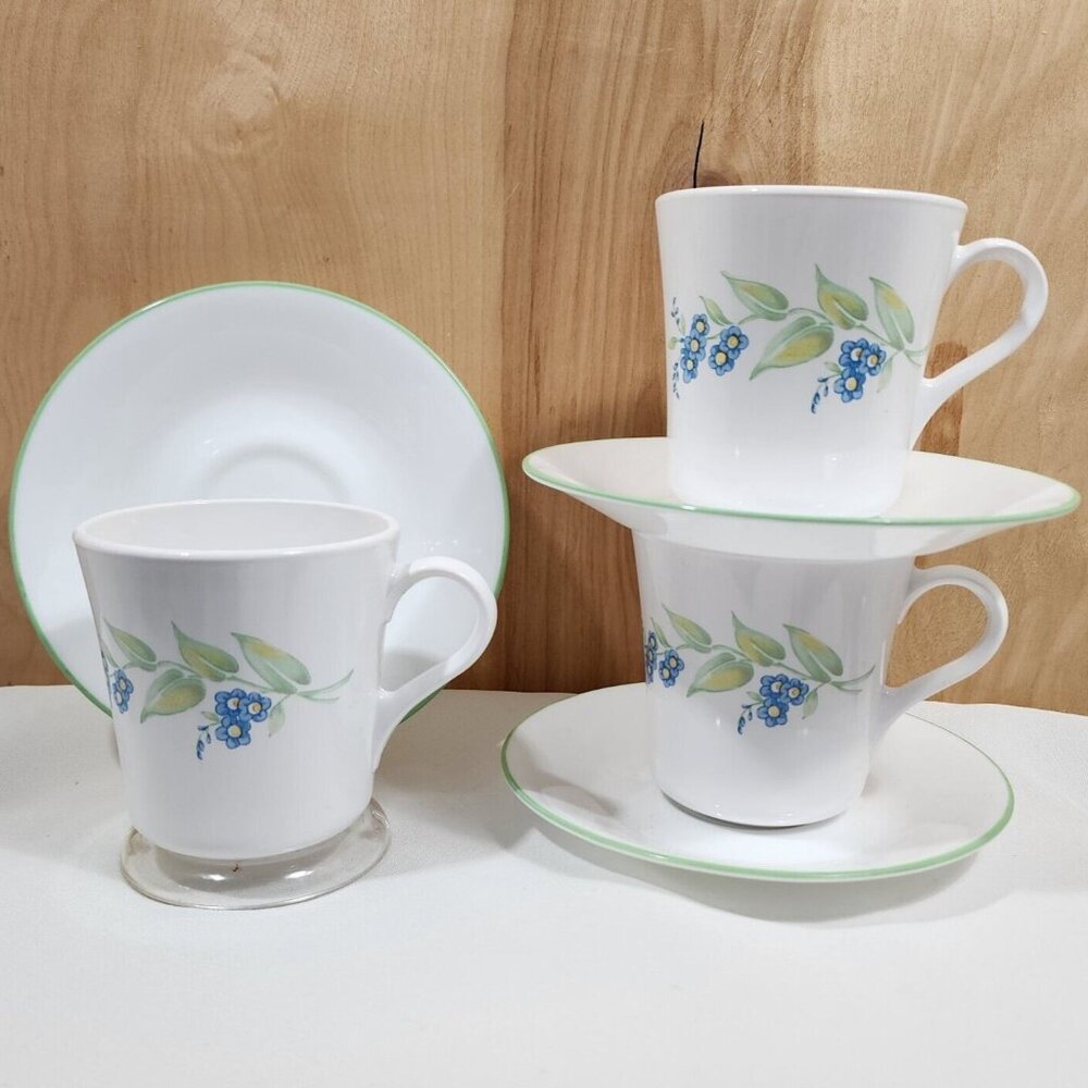 Corelle My Garden Coffee Tea Cups Saucers 3 sets pink blue floral coffee klatch